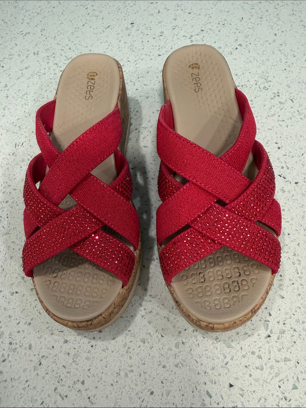 Bzees Red Crisscross Sparkle Slide Sandals